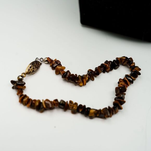 Tigers eye 17 " necklace bracelet 8" and earring set gold tone parure - Picture 4 of 10